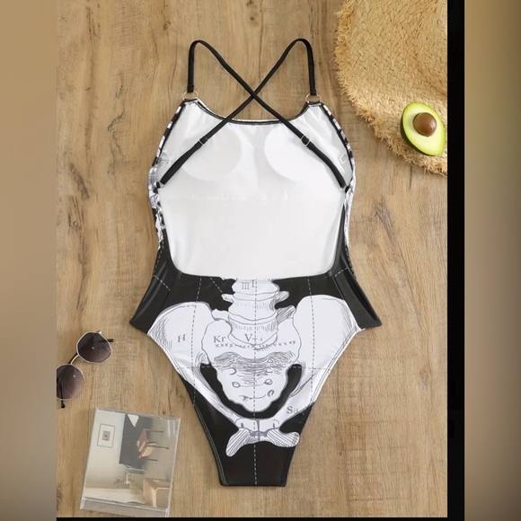 New Goth skeleton one piece Swimsuit - Picture 2 of 5